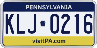 PA license plate KLJ0216