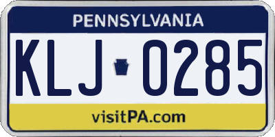 PA license plate KLJ0285