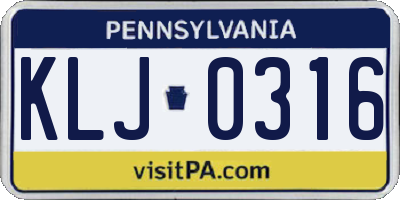 PA license plate KLJ0316