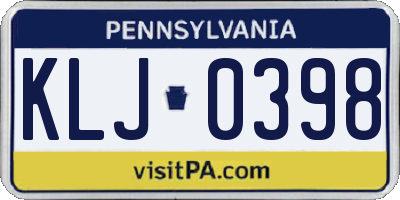 PA license plate KLJ0398