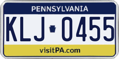 PA license plate KLJ0455