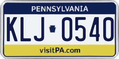 PA license plate KLJ0540