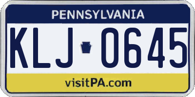 PA license plate KLJ0645