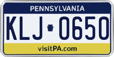 PA license plate KLJ0650