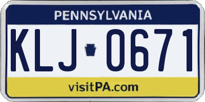 PA license plate KLJ0671