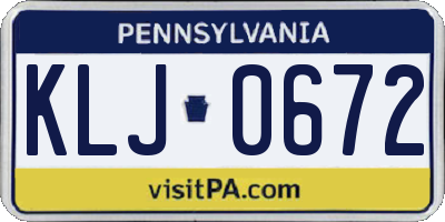 PA license plate KLJ0672