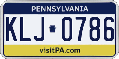 PA license plate KLJ0786