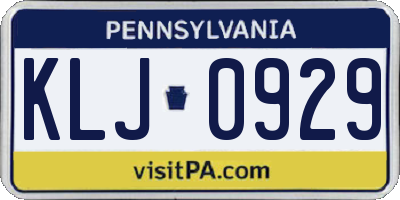 PA license plate KLJ0929