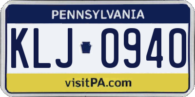 PA license plate KLJ0940
