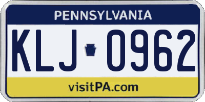 PA license plate KLJ0962