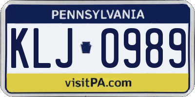 PA license plate KLJ0989