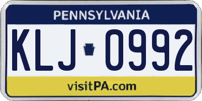 PA license plate KLJ0992