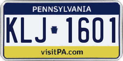 PA license plate KLJ1601