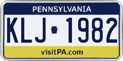PA license plate KLJ1982