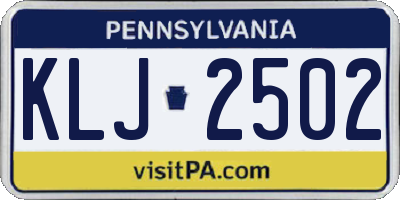 PA license plate KLJ2502