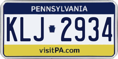 PA license plate KLJ2934