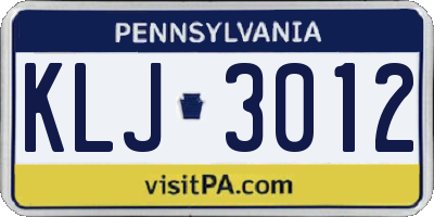 PA license plate KLJ3012