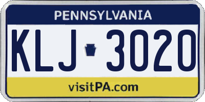 PA license plate KLJ3020