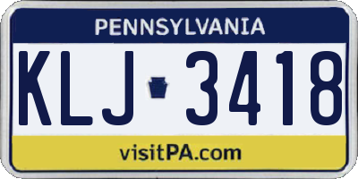 PA license plate KLJ3418