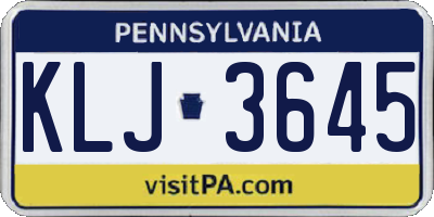 PA license plate KLJ3645