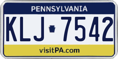 PA license plate KLJ7542