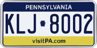 PA license plate KLJ8002