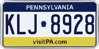 PA license plate KLJ8928