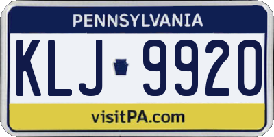 PA license plate KLJ9920