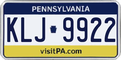 PA license plate KLJ9922