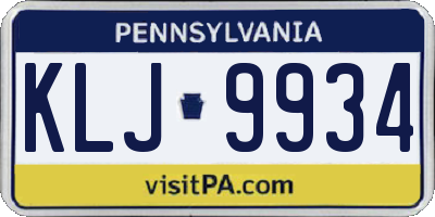 PA license plate KLJ9934