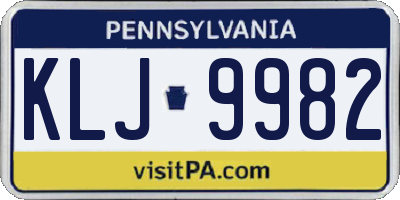 PA license plate KLJ9982