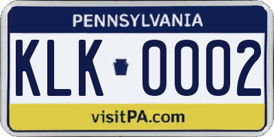 PA license plate KLK0002