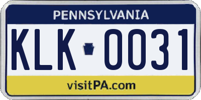 PA license plate KLK0031