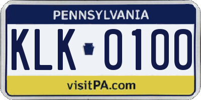 PA license plate KLK0100