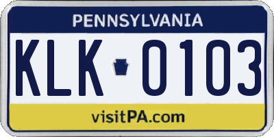 PA license plate KLK0103