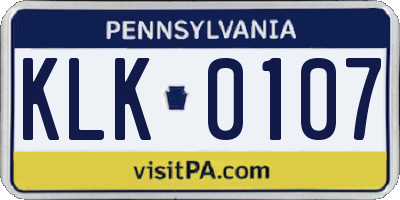 PA license plate KLK0107
