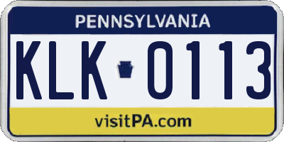 PA license plate KLK0113