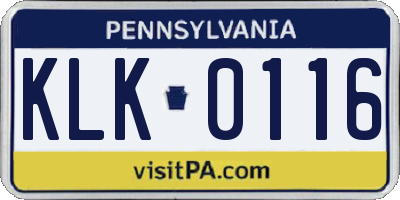 PA license plate KLK0116