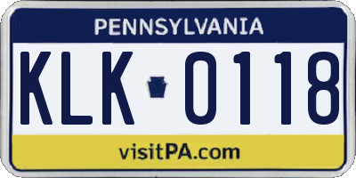 PA license plate KLK0118
