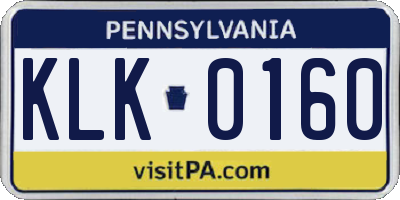 PA license plate KLK0160