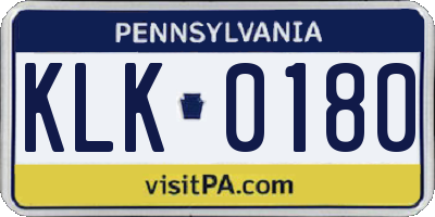 PA license plate KLK0180
