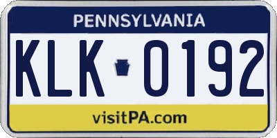PA license plate KLK0192