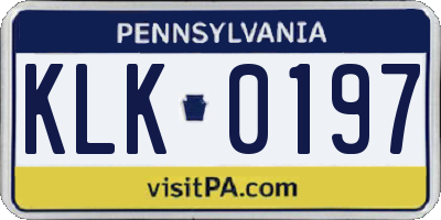 PA license plate KLK0197