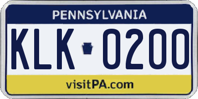 PA license plate KLK0200