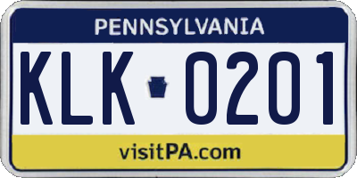 PA license plate KLK0201