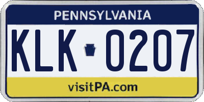 PA license plate KLK0207