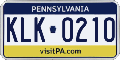 PA license plate KLK0210