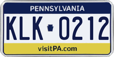 PA license plate KLK0212