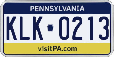 PA license plate KLK0213