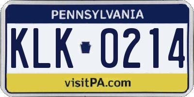 PA license plate KLK0214